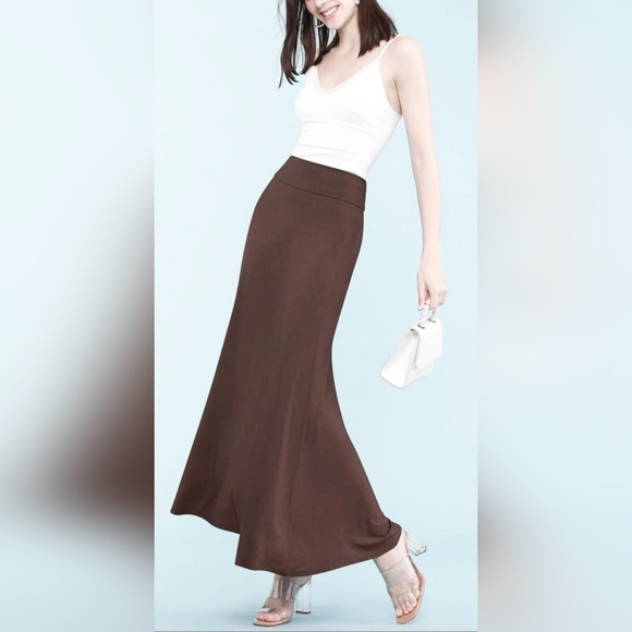Lock & Love Premium Viscose Maxi Skirt Pull On Stretch Chocolate Brown Medium - Picture 9 of 16